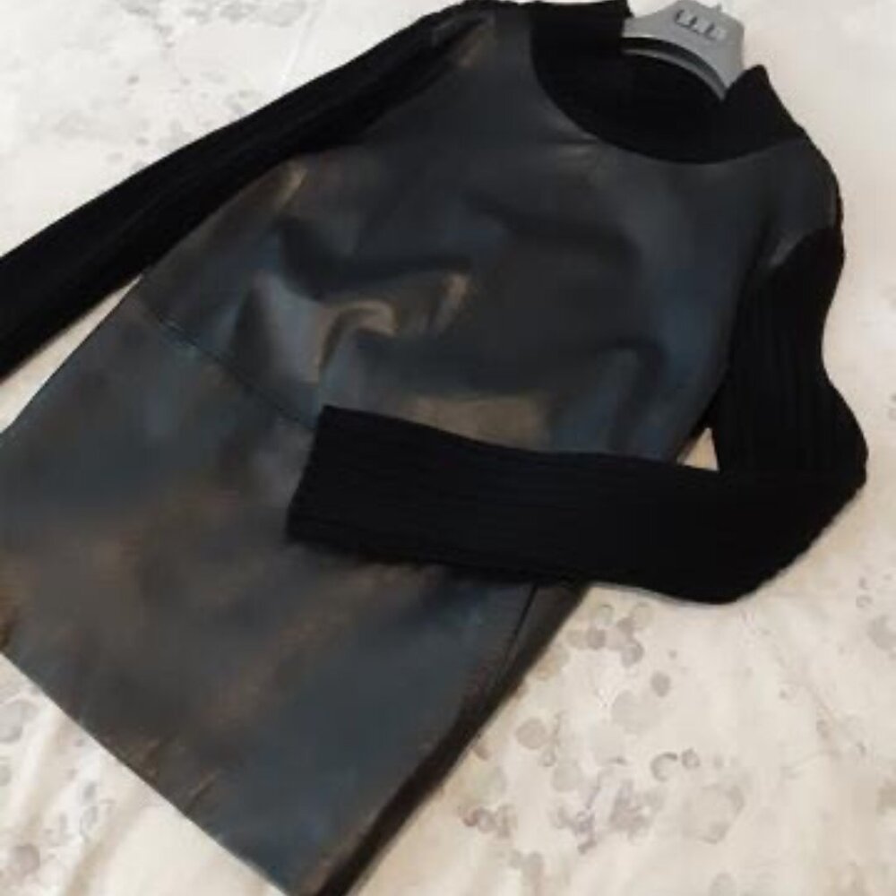 Gianfranco Ferre Black Leather & Knit Pullover Tunic